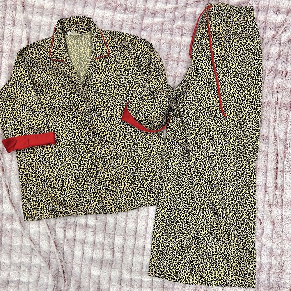 Natori Leopard Print Pajama Set with Red Accents